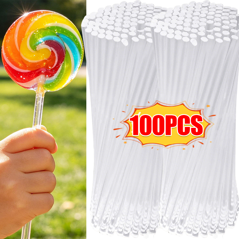 Kitchen Baking Cake - 100/20pcs Reusable Transparent Acrylic Lollipop Stick