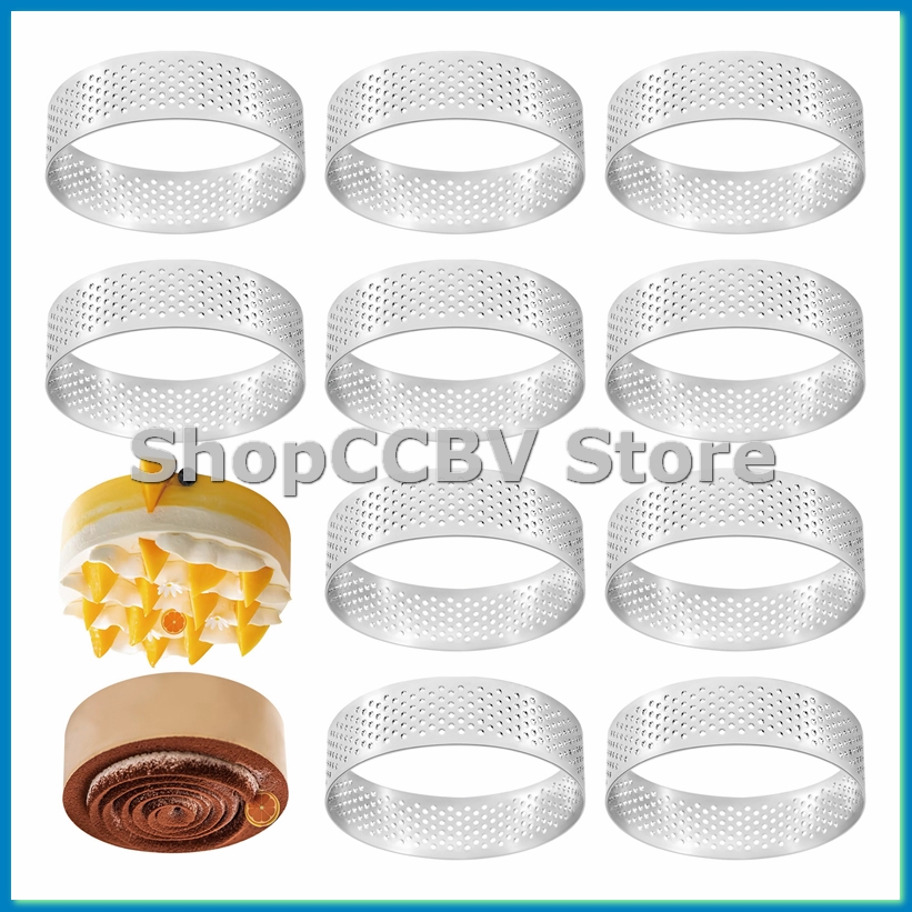 Kitchen Baking Cake - 10Pcs Circular Tart Rings with Holes