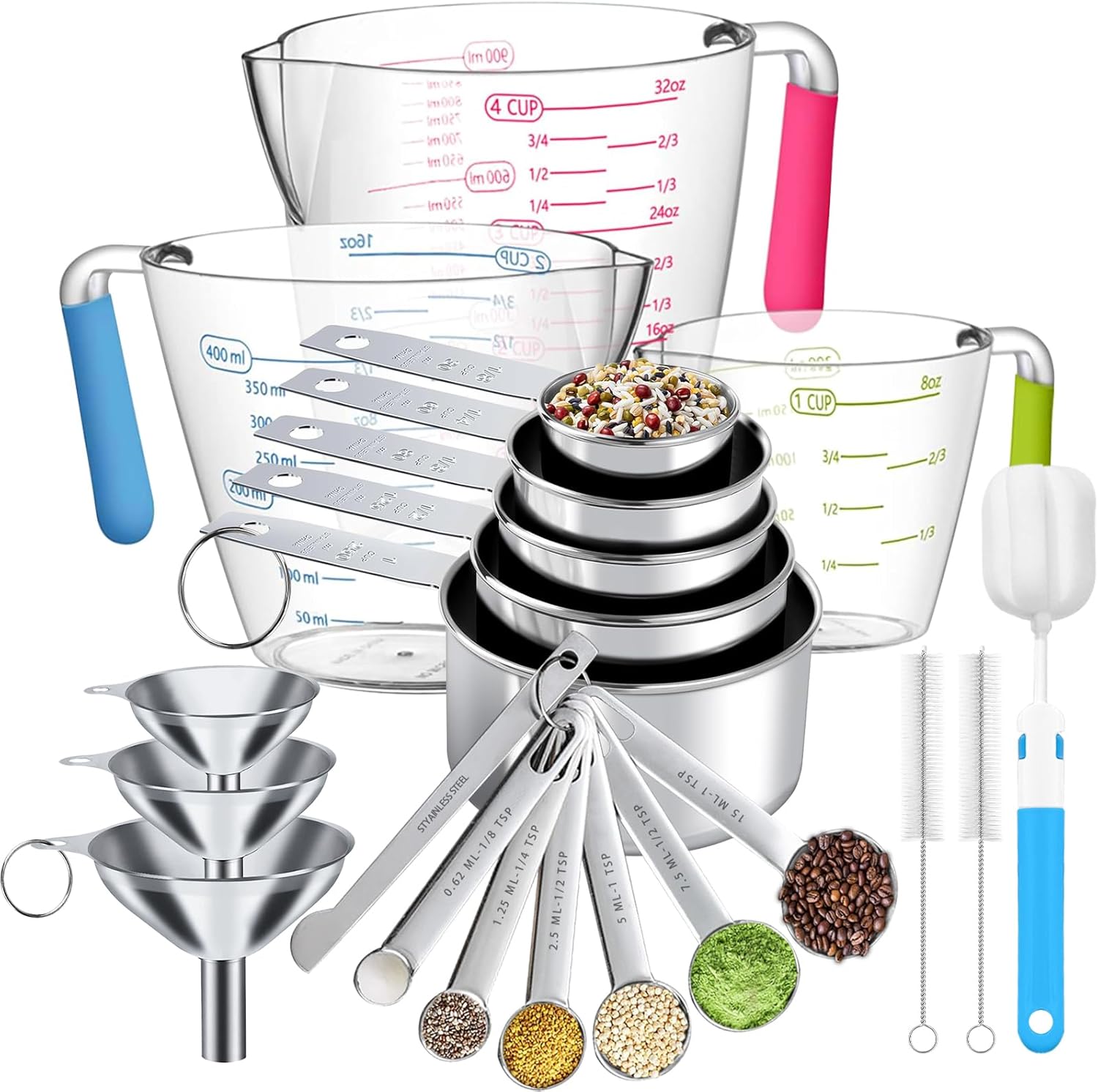 Kitchen Glass Baking Set - 21-Piece Measuring Cups and Spoons Set