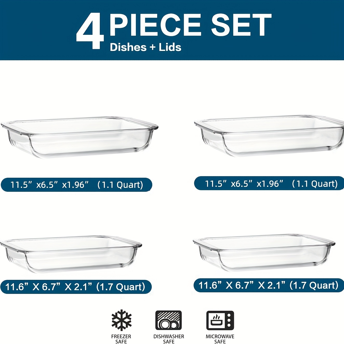 Set of 4 Rectangular Glass Bak - Kitchen Glass Baking Set avis et prix