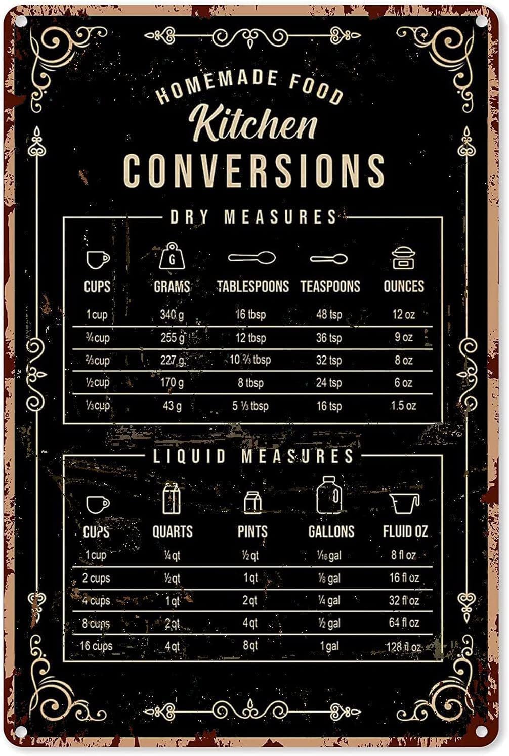 Rustic Tin Decor Baking Signs  - Kitchen Baking Conversion Chart avis et prix