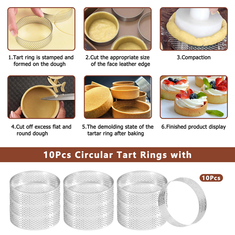 10Pcs Circular Tart Rings with - Kitchen Baking Cake avis et prix