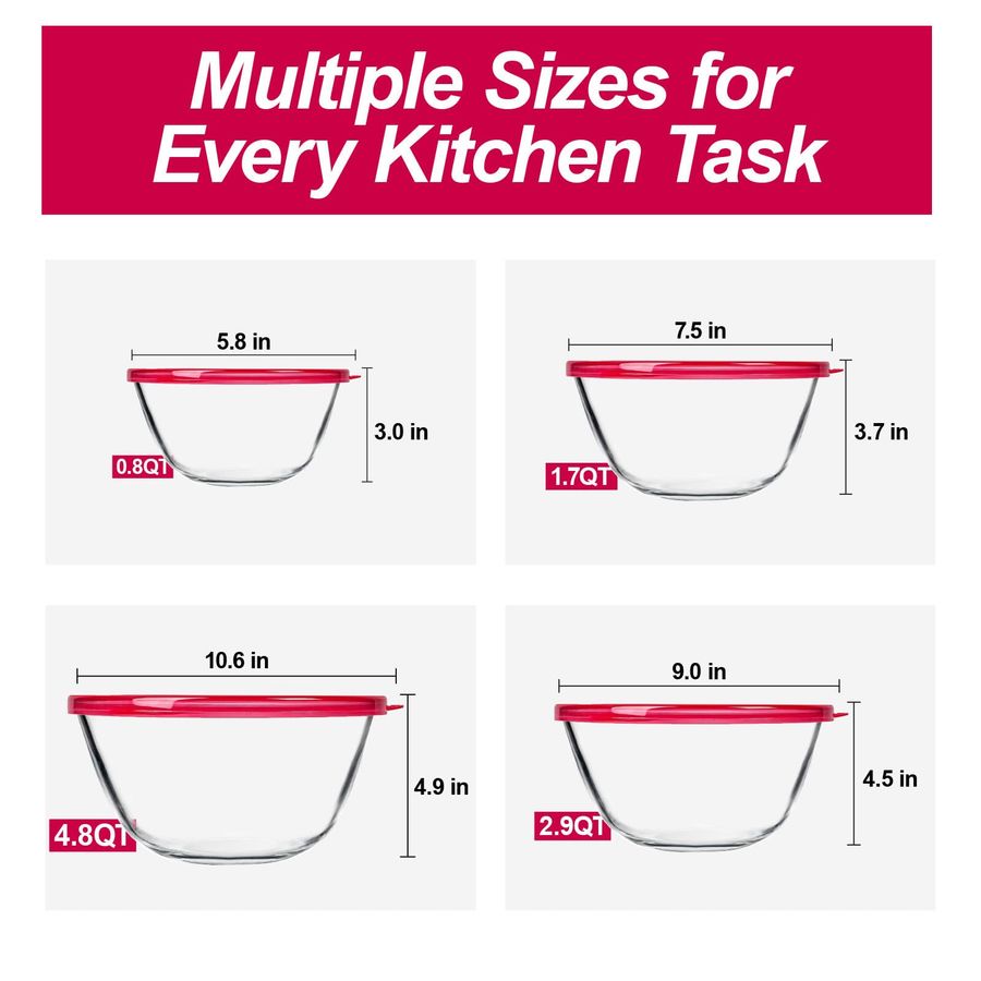 Glass Mixing Bowls with Lids S - Kitchen Glass Baking Set avis et prix