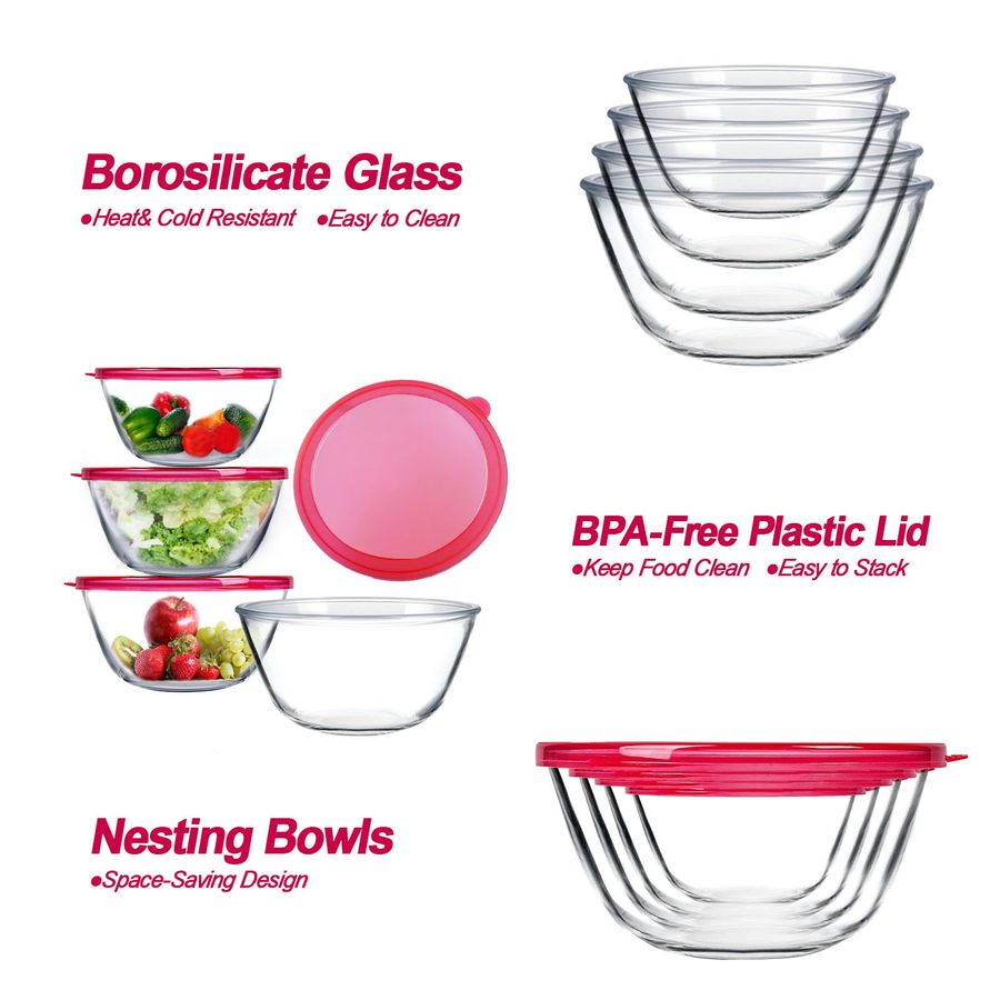 Glass Mixing Bowls with Lids S - Kitchen Glass Baking Set avis et prix