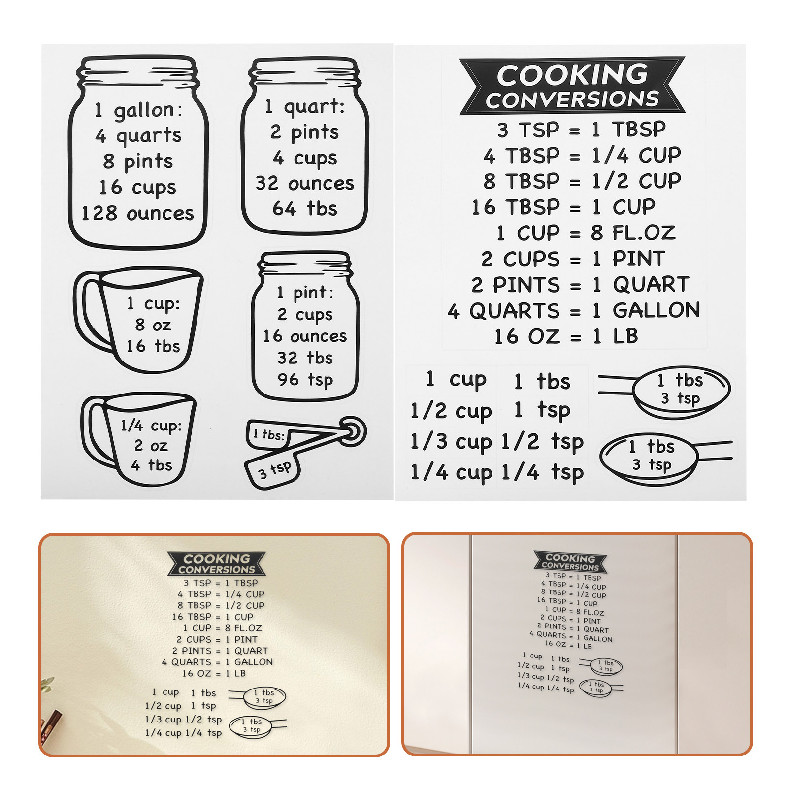2Pcs Kitchen Conversion Chart  - Kitchen Baking Conversion Chart avis et prix